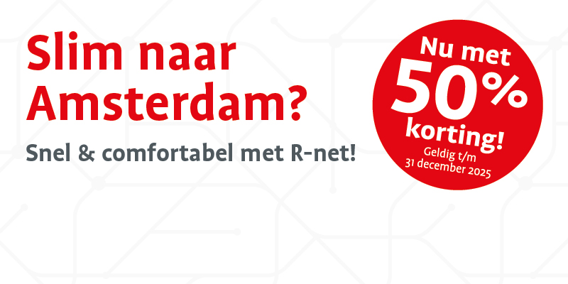 50 jaar Almere = 50% korting bij R-net. Bekijk de jubileumdeals